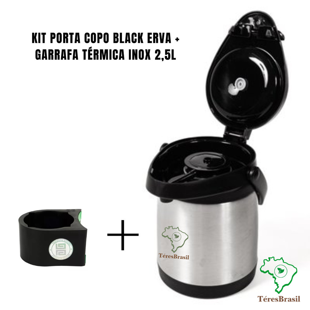 Kit porta copo Black erva + Garrafa témica Inox 2,5l