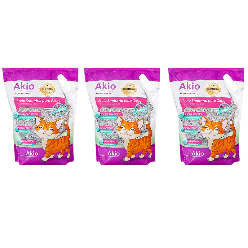 Areia Sanitária Para Gatos Akio 3kg Kit Com 3 Unidades
