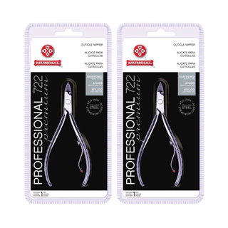 Kit com 2 Alicate Cutículas Mundial 722 Profissional Aço Inoxidável