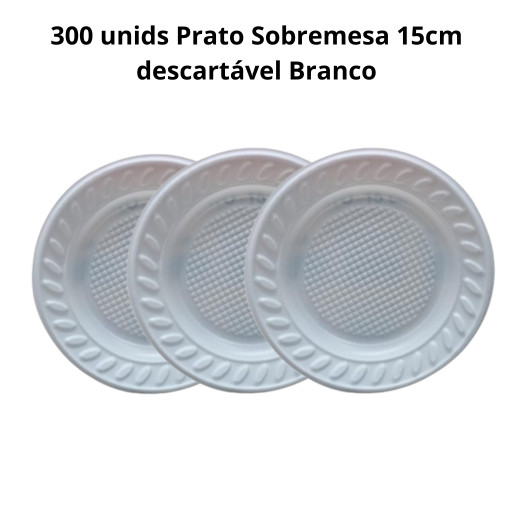 300 unids Prato Sobremesa 15cm Branco descartável (30P)- Louri Festas