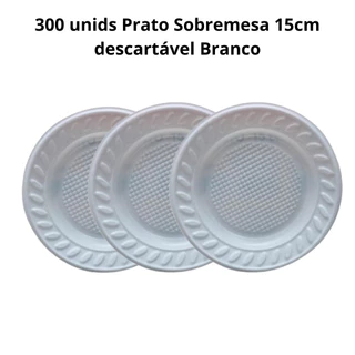 300 unids Prato Sobremesa 15cm Branco descartável (30P)- Louri Festas