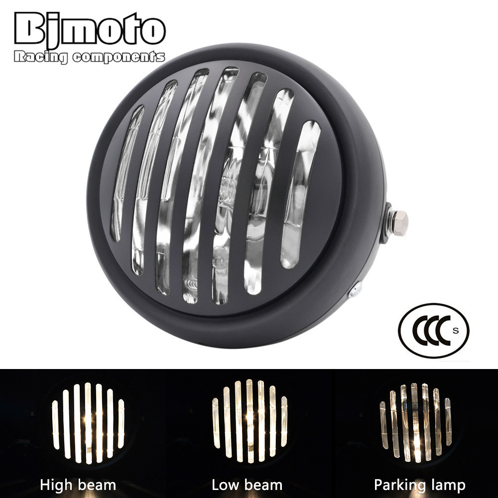 BJMOTO Matt Black Motocicleta 6 1/2 " Projetor De Farol De Dia Cafe Racer Bobber 40W Metal Motorbike Head Light