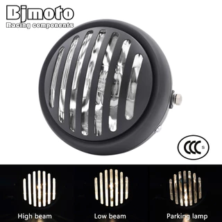 BJMOTO Matt Black Motocicleta 6 1/2 " Projetor De Farol De Dia Cafe Racer Bobber 40W Metal Motorbike Head Light