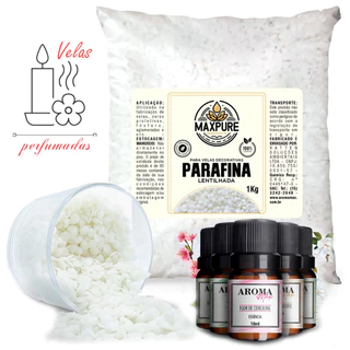 Kit Parafina Granulada Lentilhada Branca 1Kg + Essência Difusor Aromatizador Ambiente Aromas 10ml Para Fazer Velas Perfumadas Aromatizadas Faça Você Mesmo