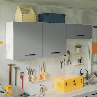 Kit com 2 Armários Aéreos Multiuso 3 Portas Branco/Cinza Agata Madesa em Oferta na Shopee