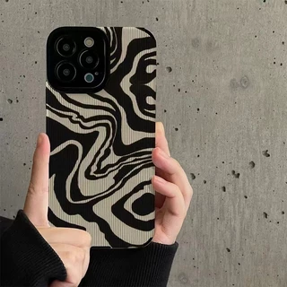 Moda Preto E Branco Padrão Ondulado Móvel Funciona Com iPhone 15 14 13 12 X XR XSMAX 11 8 7 6 Capa Macia Anti-Queda
