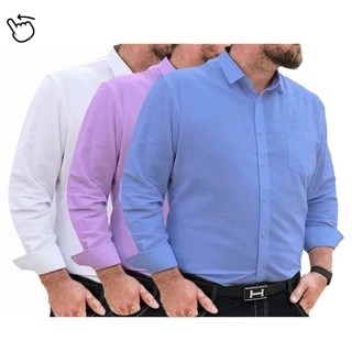 Kit 3 Camisa Social Plus Size Manga Longa Camisa Masculina Social Tamanho Extra Grande Camiseta Social G1 G2 G3