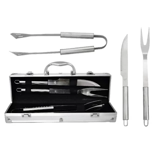 Kit Churrasco 4 peças Garfo Faca Pegador com Maleta de Inox em Oferta na Shopee