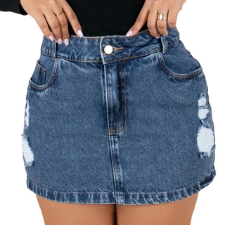 Saia Jeans Plus Size Barra Feita Feminina Cintura Alta