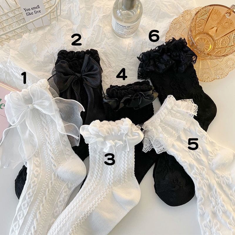 1 Par Meia Feminina Lolita Renda Babado Respirável Festa Ins