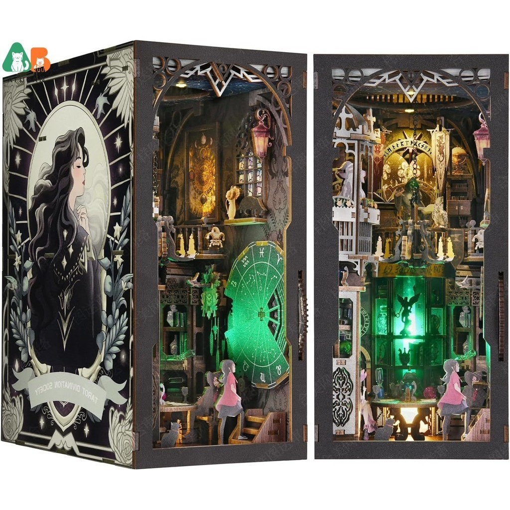 ATUBAN DIY Book Nook Kit , 3D Wooden Puzzle Casa Miniatura Para Decoração De Inserção De Estante , Mágica De Livros Divinação