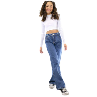 Calça Jeans Wide leg Juvenil Infantil Pantalona Menina Moda