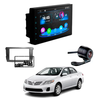 Central Multimídia CarPlay Android Auto Faaftech 7" + Câmera de Ré Borboleta + Moldura Corolla 2008 2009 2010 2011 2012