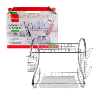 Escorredor de Louças Aco Inox Resistente com Bandeja Suporte de Talher e Copos 33cmx36cmx23cm