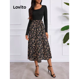 Lovito Vestido casual Ditsy com costura em tecido floral para mulheres LBL12141