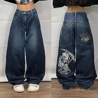 Transfronteiriço Amazon europeu e americano marca da moda hip-hop bordado jeans de bolso grande para homens e mulheres y2k rua arrasto calças de pernas largas