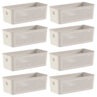 8x Cesto Caixa 3L Organizador OU Flow Bege 9cm x 12cm x 27cm