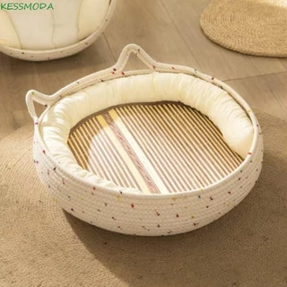 KESSMODA Tecelagem Cesta Para Animais De Estimação , Cama Gatos De Corda De Algodão Feita À Mão , Saco De Dormir Redondo Confortável E Aconchegante Tábua De Moagem De Garras