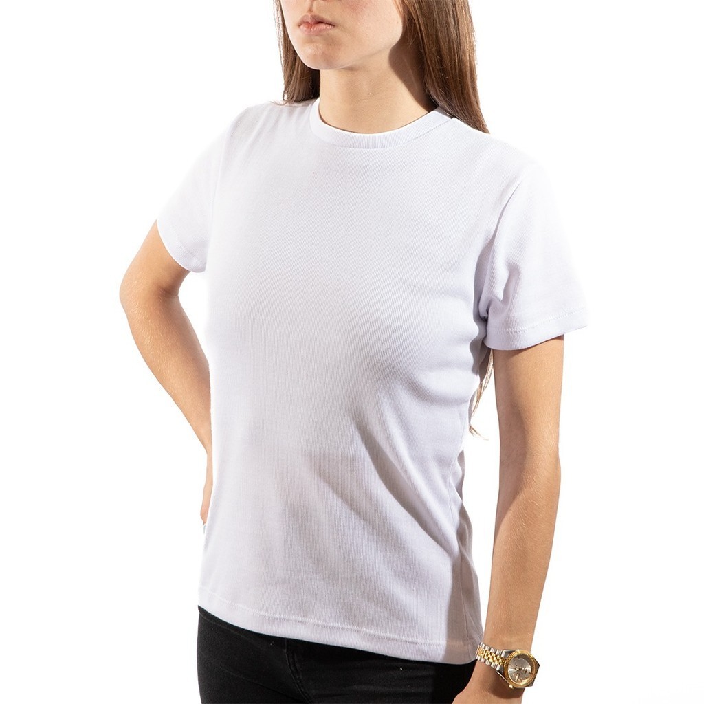 Camiseta Feminina Lisa Canelada Branca para Estampagem DTF, Silk e ...