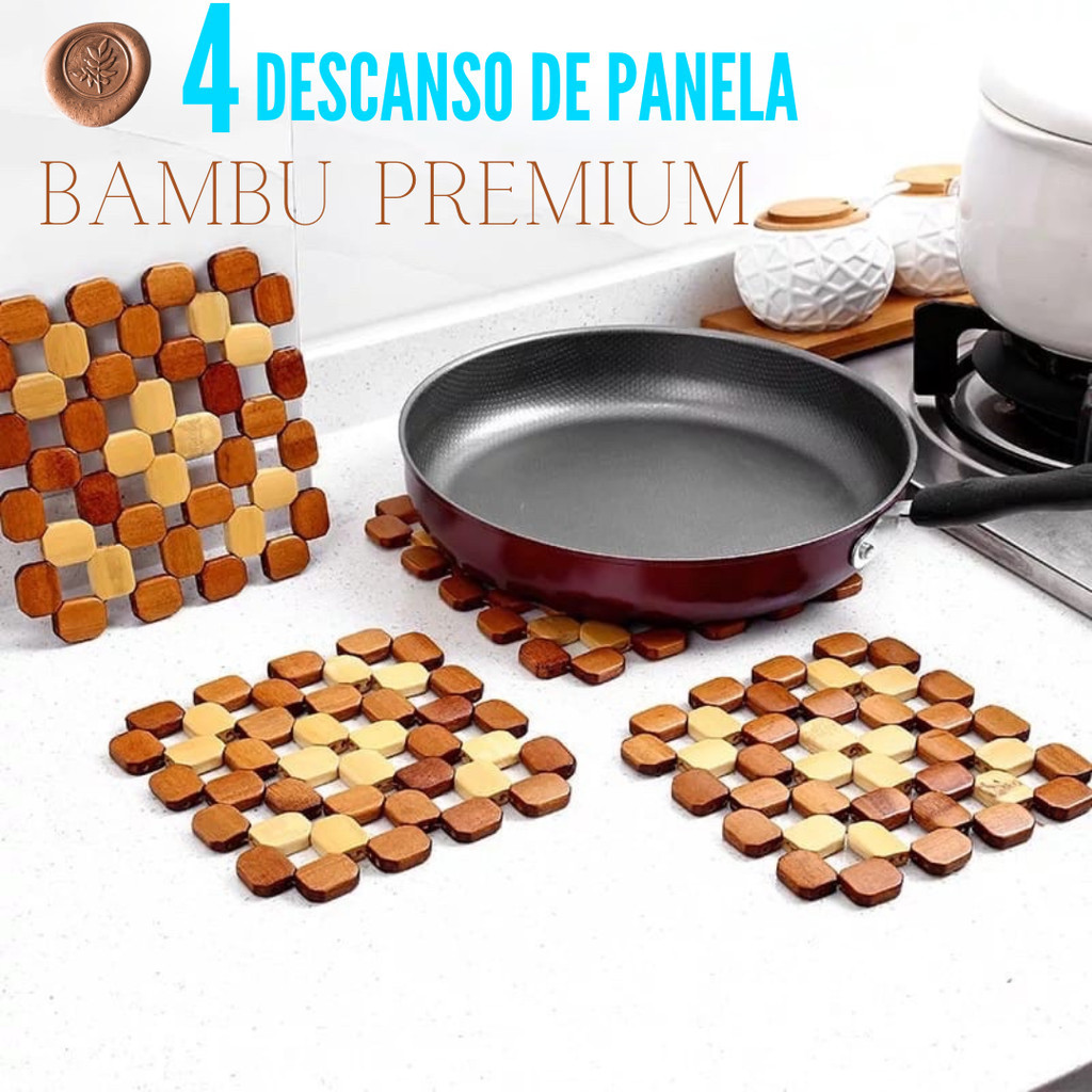 Kit 4 Descanso de Panela Bambu Resistente ao Calor Multiuso Decorativo ...