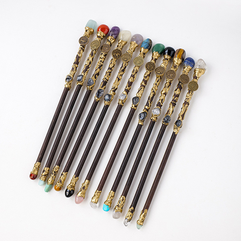 Cristal Natural Pedra Bruta Doze Constelações Varinha De Condão Mágica Bastão De Cabeça Dupla