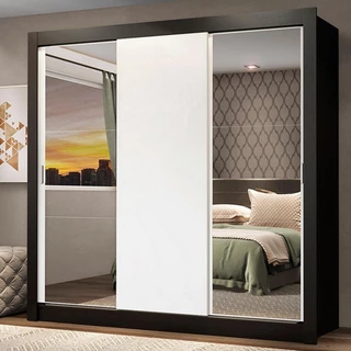 Guarda Roupa Casal Madesa Mônaco 3 Portas de Correr com Espelhos em Oferta na Shopee