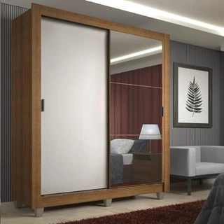 Guarda-Roupa Solteiro Madesa Denver 2 Portas de Correr com Espelho com Pés - Rustic/Branco em Oferta na Shopee