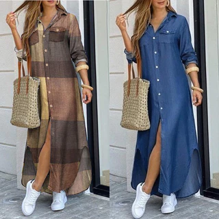 Vestido Camisa Solto Com Botão E Bolsos Com Impressão