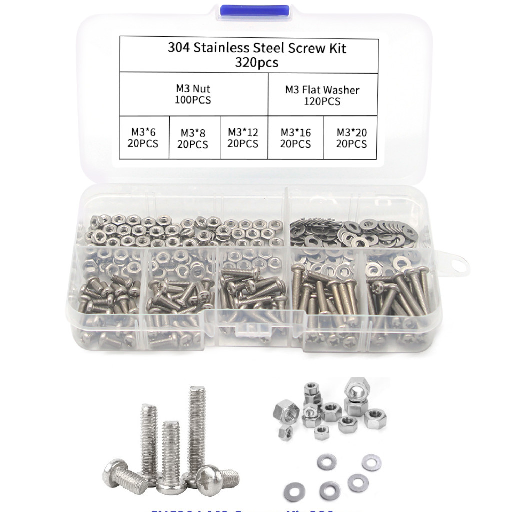 KIT 320 PARAFUSOS MAQUINA CRUZ PHILIPS CABEÇA PANELA INOX M3