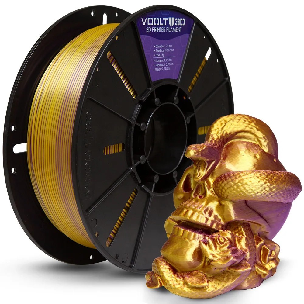 Filamento PLA Duo Dourado e Roxo V-Silk High Spd 1Kg Voolt3D | Shopee ...