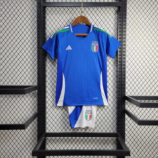 2024 UEFA Euro Infantil Conjunto Camisa de Time Itália I Camiseta de Futebol Criança Uniforme Calções Moletom Kit