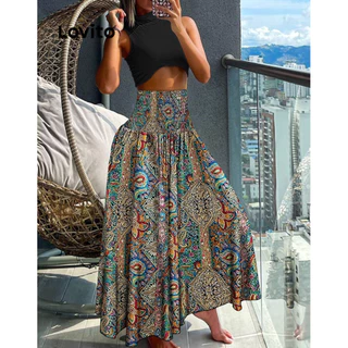 Lovito Saias boho com estampa tribal para mulheres LNL57332