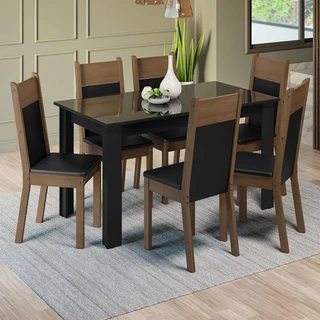 Conjunto Sala de Jantar Mesa Tampo de Vidro 6 Cadeiras Preto/Rustic Zoe Madesa em Oferta na Shopee