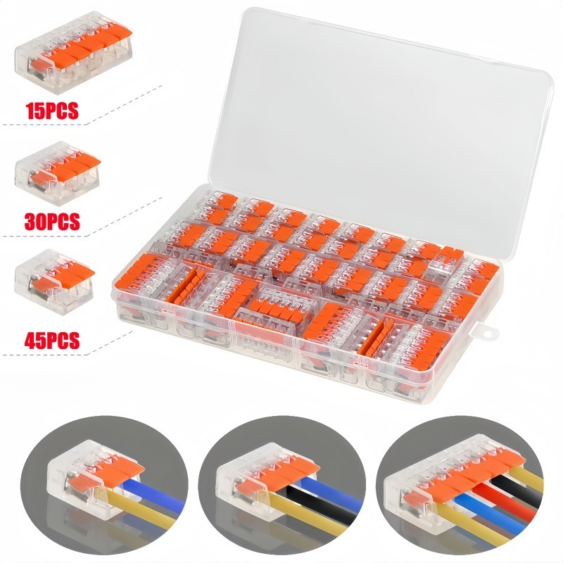 90Pcs For Wago 221 Electrical Connectors Wire Block Clamp Terminal Cable Reusable