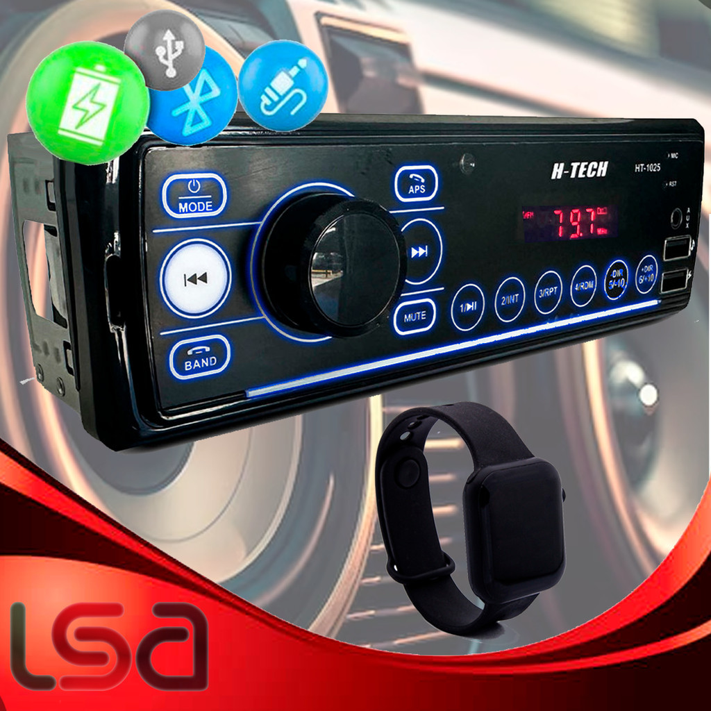 Aparelho Som Automotivo Rádio Bluetooth USB AUX Leitor MP3 H-TECH Para ...