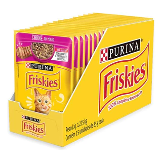 Sachê Ração Úmida Purina Friskies Gatos Adultos Carne Caixa Por 15 Unidades