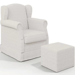 Poltrona De Amamentação Com Balanço E Puff Elisa P02 Bouclê Cru - Lyam Decor