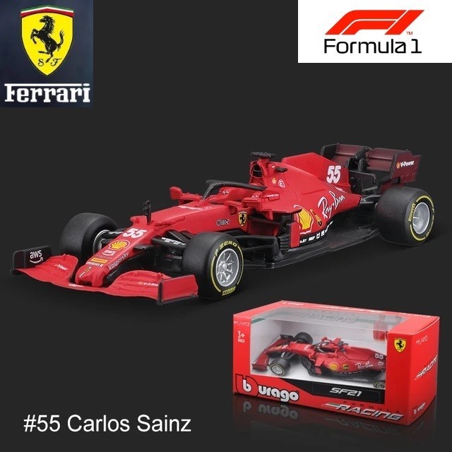 Carrinho Fórmula 1 Ferrari SF21 #55 Miniatura Coleção 1:43 Bburago