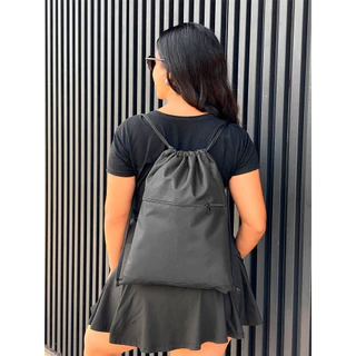 Mochila Saco Corda LISA Academia Esportiva Gym Bag Fitness Unissex Cordão Preto Sack Outline Nylon Resistente Sacochila