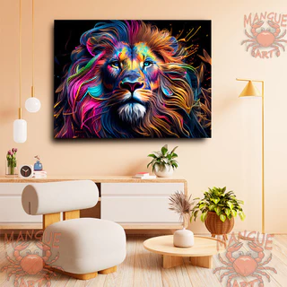 Quadro decorativo extra grande. leão colorido para sala. tela acetinada.