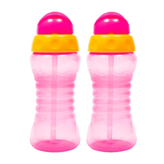 2x Garrafas Infantis com Canudo Retrátil 300ml Fresh Rosa
