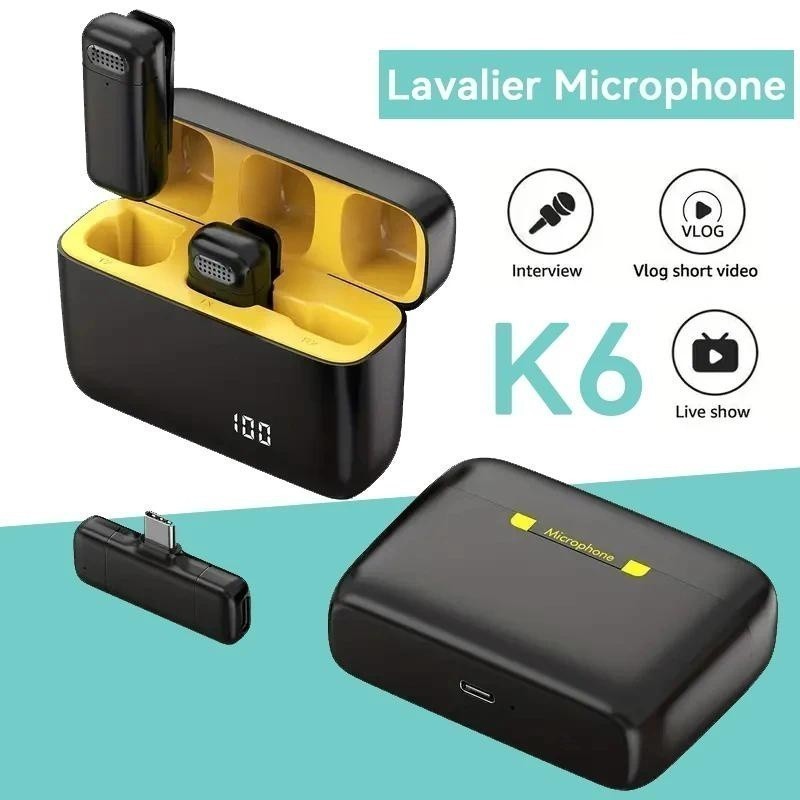 Microfone de Lapela Sem Fio K6 Vlog Compatível Tipo C e Lightning Direct Selling
