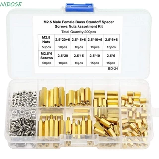 NIDOSE 200 Pcs Kit De Sortimento De Porcas De Parafuso Standoff , Placa Mãe PCB M2.5 Espaçador De Latão Sextavado Macho Fêmea Pillar Pilar Roscado A Ouro Projetos Eletrônicos DIY