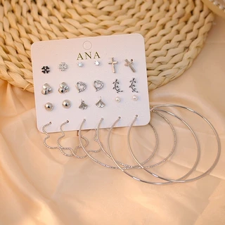 Kit 12 pares de brincos com argolas prata e dourada-48A-youyi