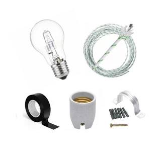 Kit Iluminação para Churrasqueira Lâmpada 100w + Fio para Alta Temperatura + Bocal Louça + Fita isolante