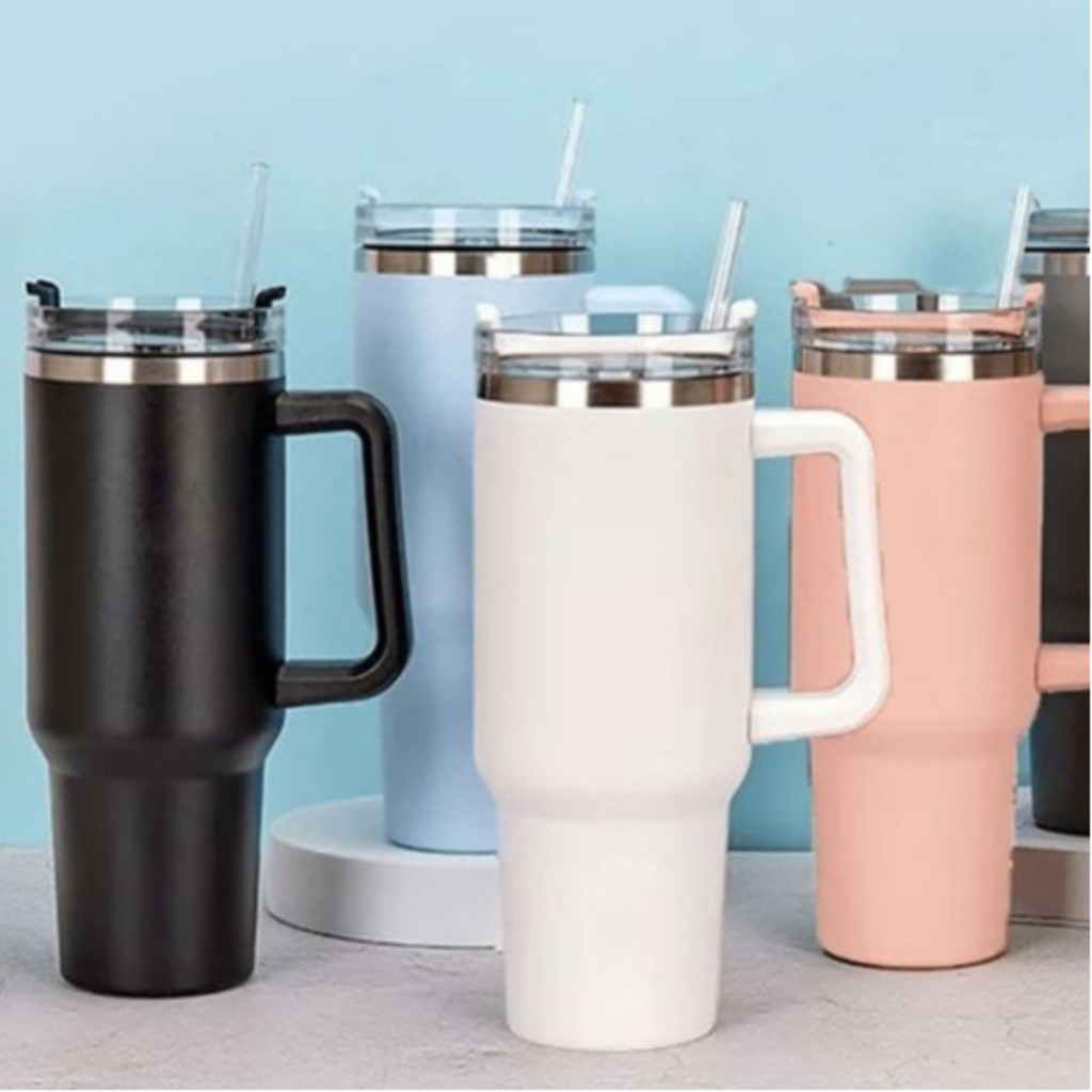 Copo Caneca Térmica Aço inoxidável Alça E Canudo 1200ML 40oz Aproximadamente 27Cm