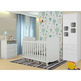 Quarto de Bebê Completo Cômoda Smim Guarda Roupa Uli 2 Portas Berço Americano Uli 100% MDF Peroba