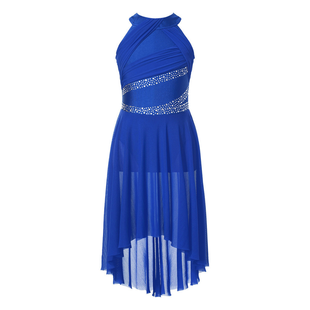 Robe De Danse Lyrique Fille - Justaucorps Strass, Manches Maille, Jupe Fluide - Pour Ballet, Gymnastique, Spectacle - Tailles 5-16 Ans - 9