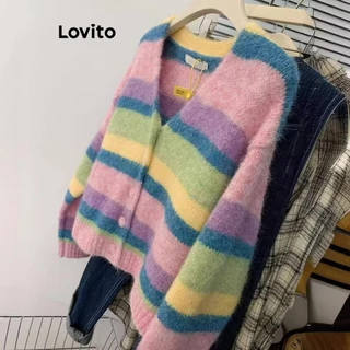 Lovito Cardigans casuais listrados com botões para mulheres LNL62313