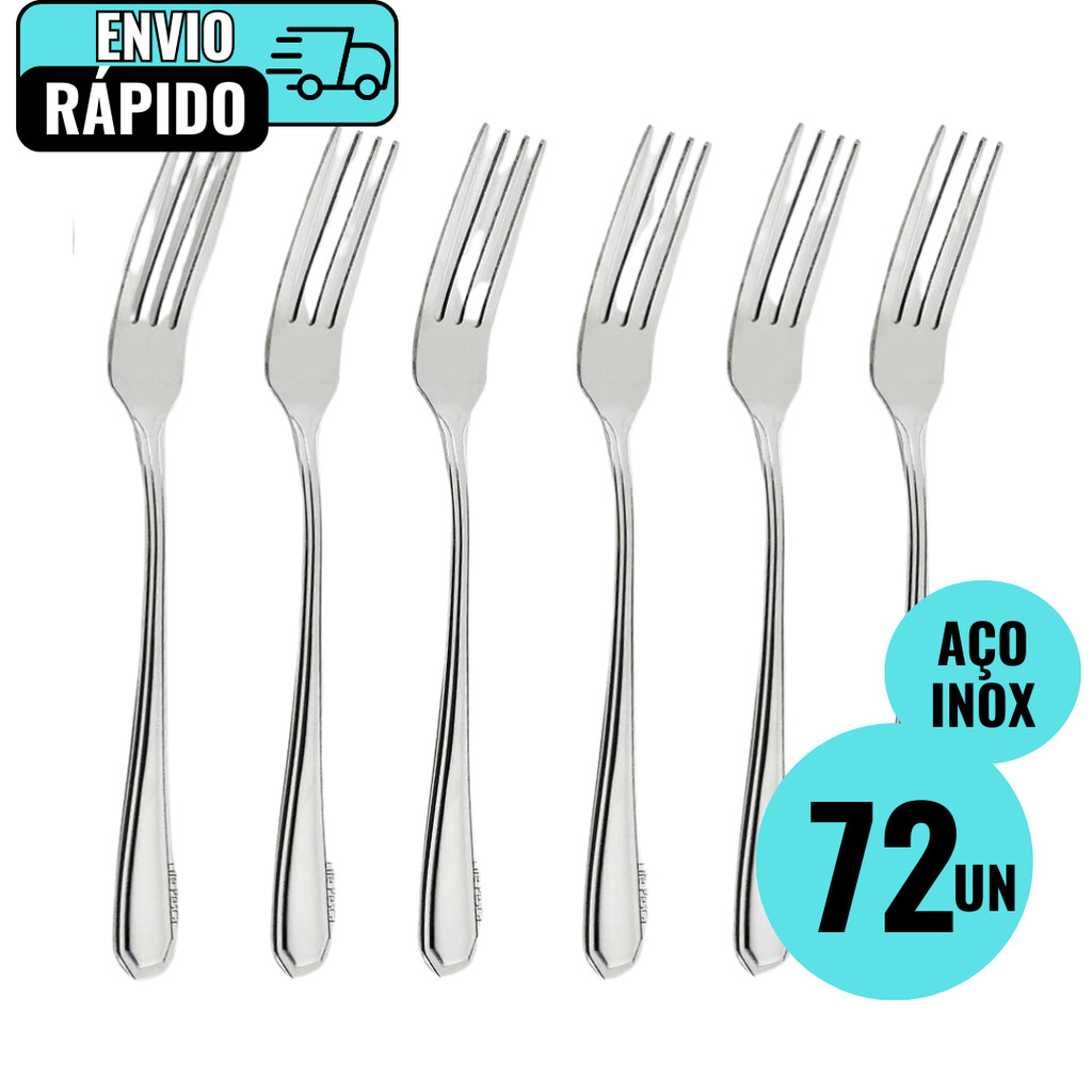Kit Conjunto 72 Unidades Garfo De Mesa Inox Para Refeição Em ...